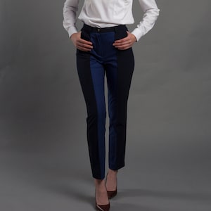 Pantalones de vestir para mujer, casuales, de cintura alta, recortados,  pantalones de trabajo rectos con cremallera hasta el tobillo, pantalones