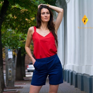 Summer womens clothing Beach clothing TAVROVSKA Cotton White high waisted womens shorts Bermuda shorts for women