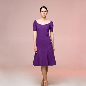 Zeemeermin lavendeljurk, paarse cocktailjurk boothals, feestjurken voor vrouwen, trompetrokjurk, lentejurk korte mouw TAVROVSKA
