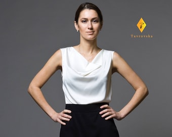 White satin top, Cowl neck top, Halter Tops blouses for women, Womens tops, Silk tops, Women tops blouses, Sleeveless top TAVROVSKA