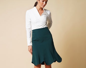 High waist skirt midi, Trumpet skirt, Godet skirt women, Mermaid skirt, Fishtail skirt emerald green, Office work skirts for women TAVROVSKA