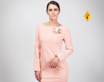 LAST SIZE 02 us (36 eu) Pink pencil cocktail dress, Long sleeve midi dresses for women, Wedding guest party dress, Bridesmaid TAVROVSKA