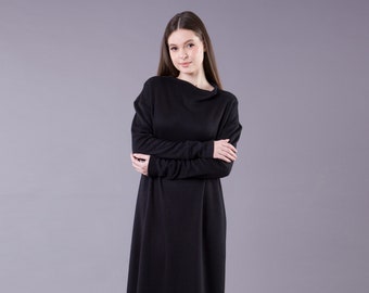 Black maxi sweater dress, Jumper dress long, Oversized sweater dress women, Long sleeve womens knit dress, Loose winter dress TAVROVSKA