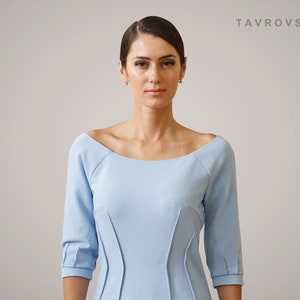 Blue Cape Dress for Women, Midi Elegant Wedding Guest Dress