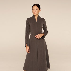 High Neck Long Sleeve Dress, Work dresses for women, Modest cocktail dress, Fit and flare dress mid calf, Business office dress TAVROVSKA