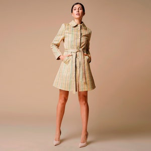 Striped trench coat women, Spring rain coat, Retro style trench coat, Rainbow mini rain coat, Yellow dress coat, Designer unique TAVROVSKA