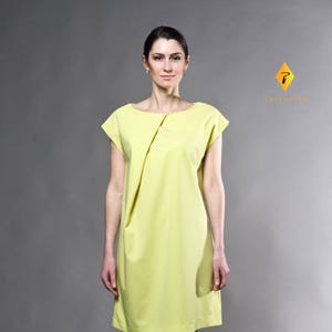 LAST SIZE 02 Us (36 Eu) Asymmetrical loose mini dress , Shift boat neck simple dress, Oversized dress women Yellow summer TAVROVSKA