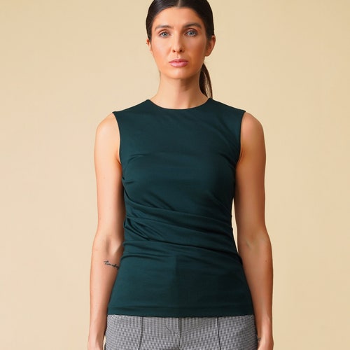 lightweight draped neckline shirt 7 colors available SLEEVELESS cowl neck TUNIC TOP