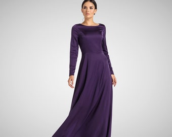 Maxi Bridesmaid dress modest, Long Cocktail Dresses for women, Purple wedding guest dress, Long sleeve muslim dress, Party dress TAVROVSKA