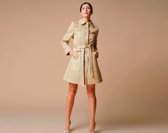 Striped trench coat women, Spring rain coat, Retro style trench coat, Rainbow mini rain coat, Yellow dress coat, Designer unique TAVROVSKA