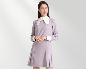Grey dress with white collar, Statement collar dress long sleeve womens, Avant garde dress, Modern workwear & Business Attire TAVROVSKA