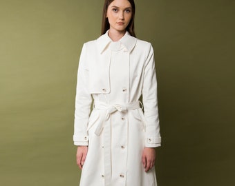 White trench coat womens long, Black beige trench coat dress, Designer trench coat womens, Doublebreasted maxi cotton overcoat TAVROVSKA