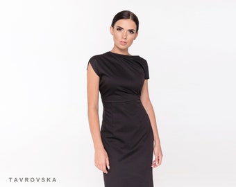 Little black dress, Asymmetrical modern cocktail dress midi, Business work going out dresses for women, Sophisticated dresses TAVROVSKA