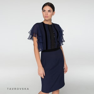 Ruffle Cocktail dress midi, Formal dresses for women wedding guest Cocktail dress with sleeves, Elegant Occasion dress classy TAVROVSKA