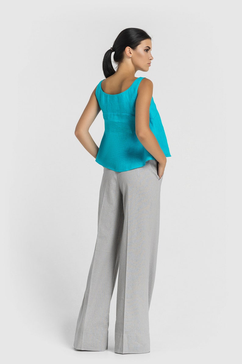 Linen Wide leg Palazzo Pants Women Boho high waisted women pants TAVROVSKA High Waist Hippie Summer Gray Womens Trousers