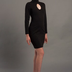 Black cut out midi dress, Cut out turtleneck dress, Long sleeve bodycon turtleneck dress, Going out dresses for woman