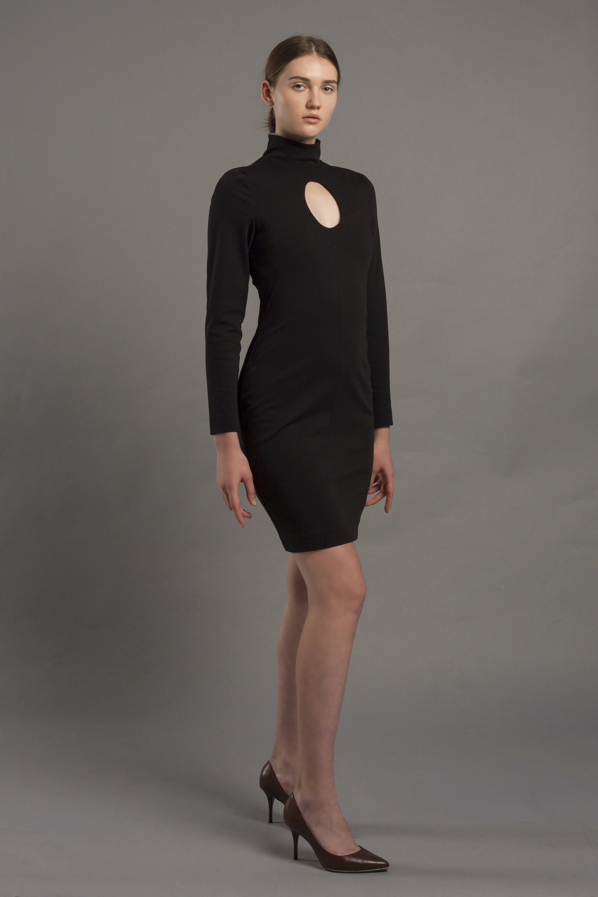 white christmas dresses Turtleneck Long Sleeve Cutout Gown Brown / Large