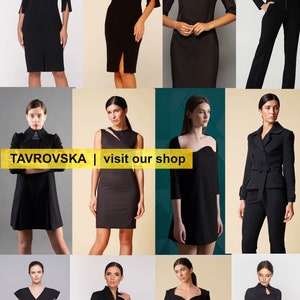 a collage of photos of women in black outfits