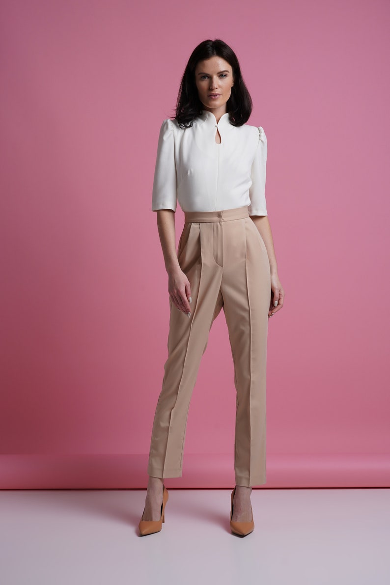 High waisted pants women, Tapered trousers womens, Cigarette pants for work, Womens tailored trousers, Women's Slim Slacks