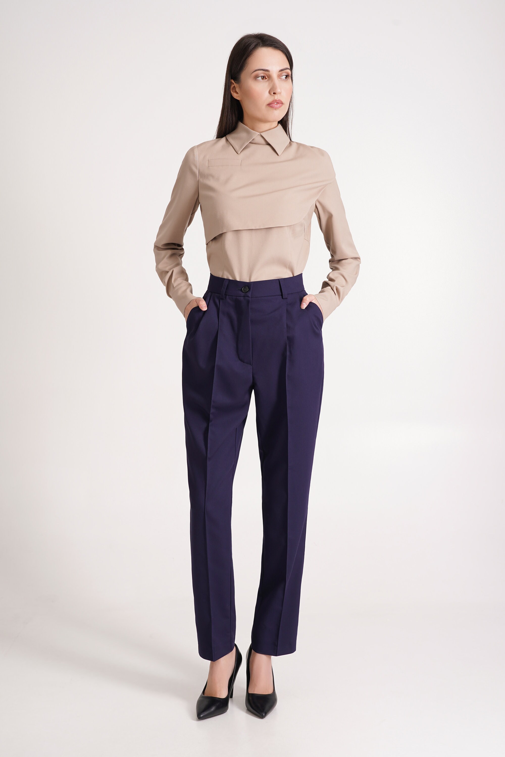 dress with cigarette pants Navy Cigarette Pants, High Waist Tapered Dress Pants