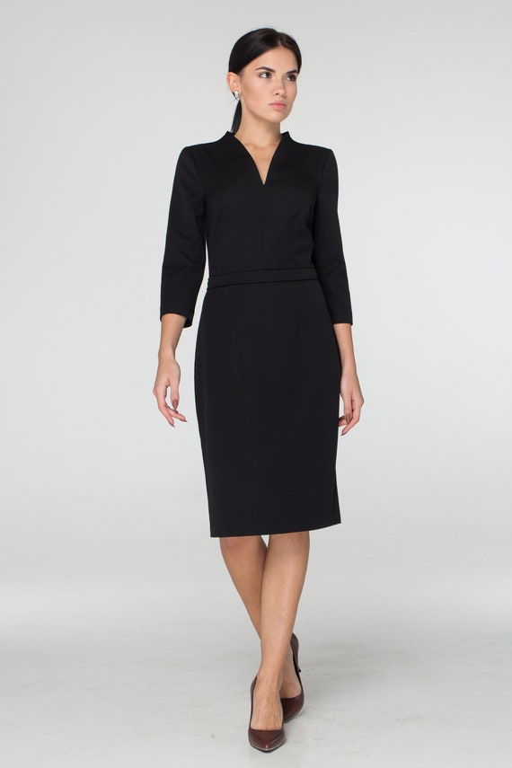 black midi work dress