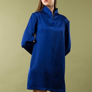 Sapphire Blue Long Sleeve Deep V-neck Elegant dress main image 1