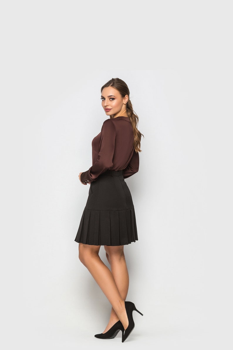 Black mini skirt pleated, Preppy skirt black, High waisted mini skirt, Box pleat skirt, Circle skirts for women, Skirt streetwear