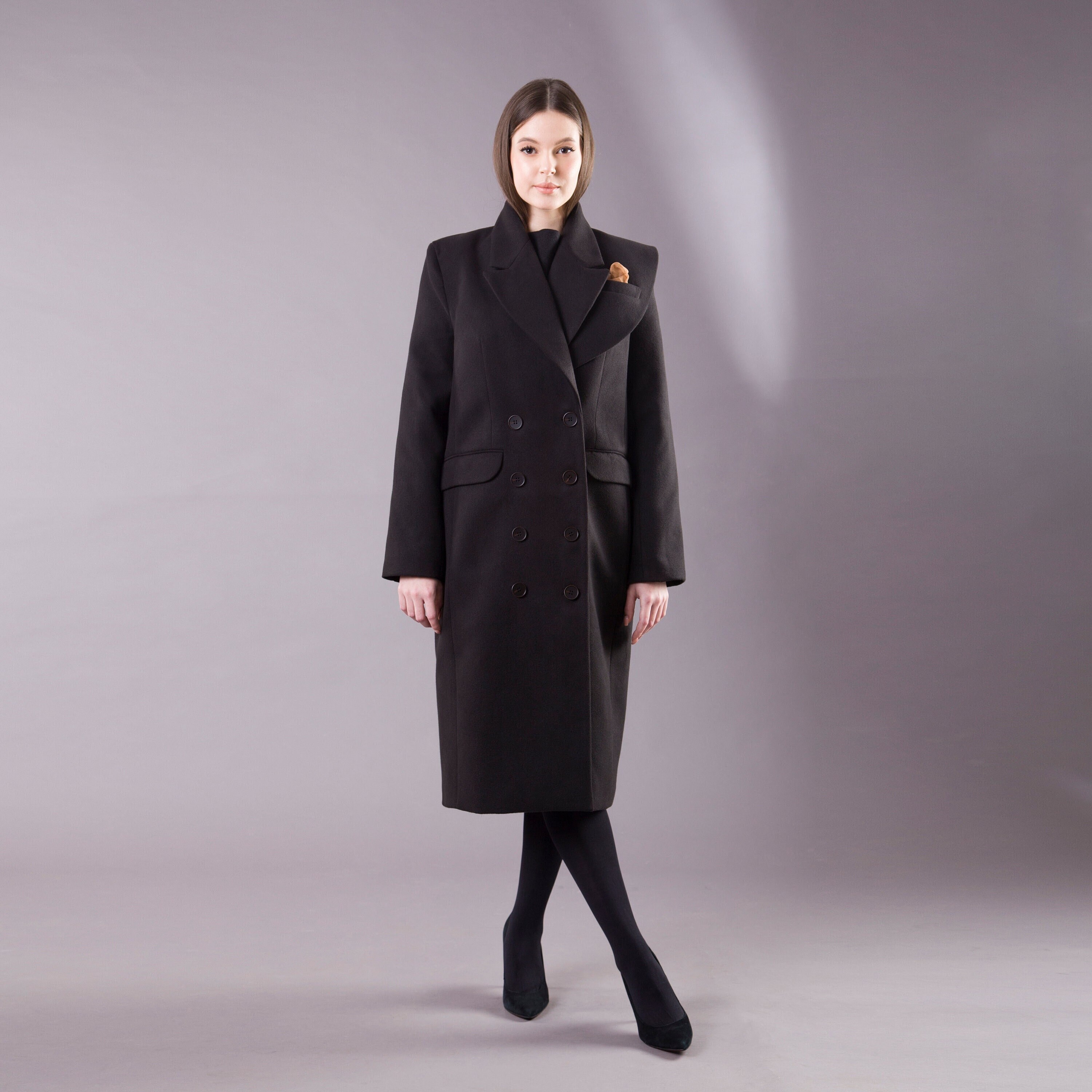 Black lapel coat deals