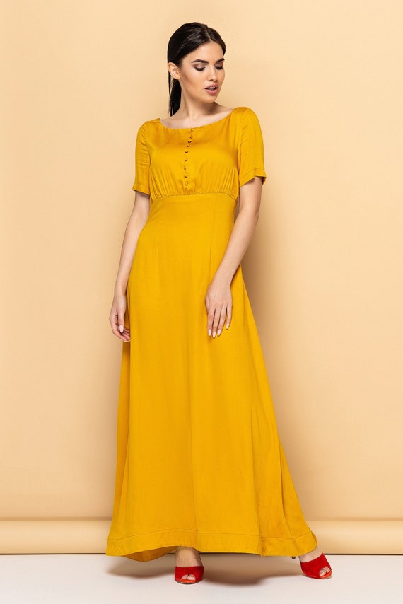 mustard dress for wedding guest