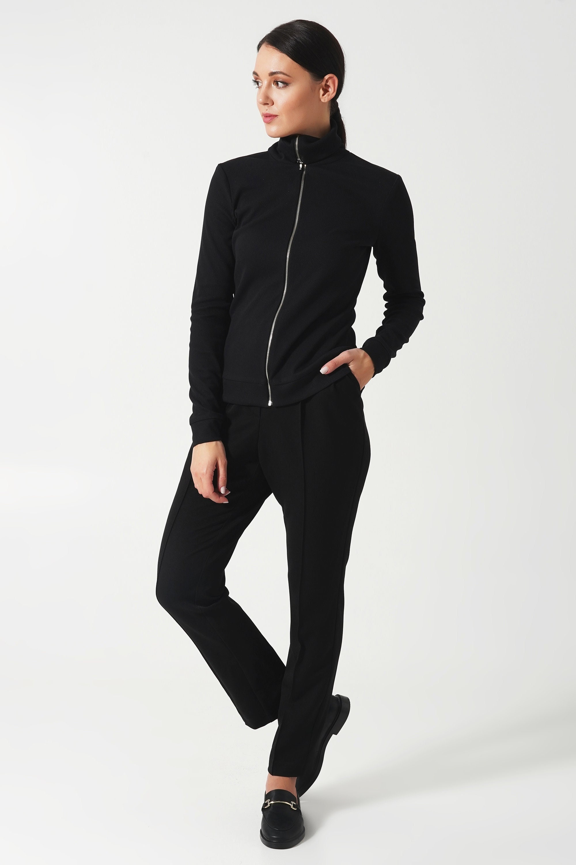 Zipped Long Turtleneck Sweater Women Light High Neck Ribbed Zipped Long Turtleneck Sweater Women Light High Neck Ribbed