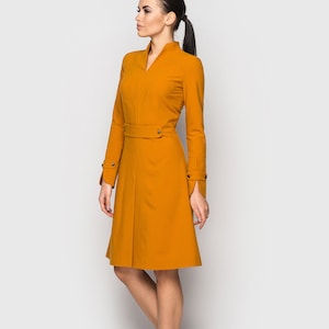 High neck cocktail structured dress Long sleeve office dresses for women Womens dresses for wedding guest Stand Collar midi dress TAVROVSKA image 5