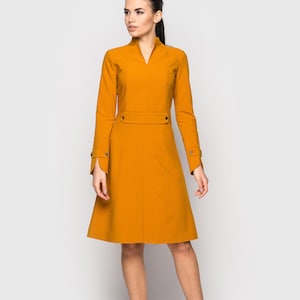 High neck cocktail structured dress Long sleeve office dresses for women Womens dresses for wedding guest Stand Collar midi dress TAVROVSKA image 7