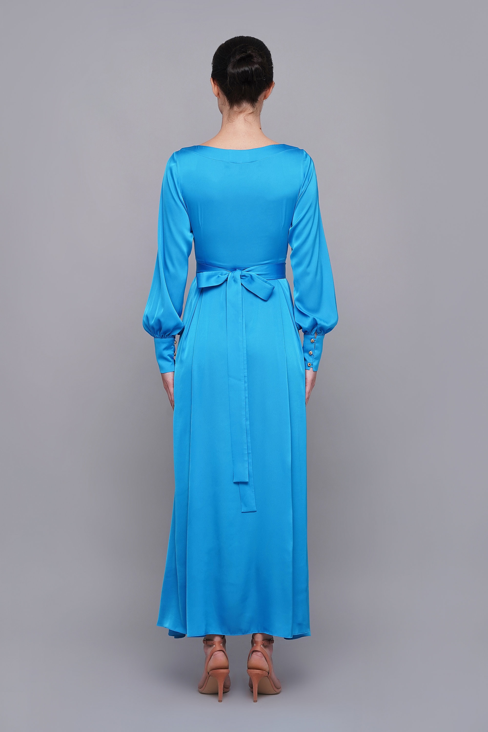 royal blue prom dressed Hellymoon Women Satin Dress with Beading A Line Hollow size:S/M Light Blue A-line Cheap hijab