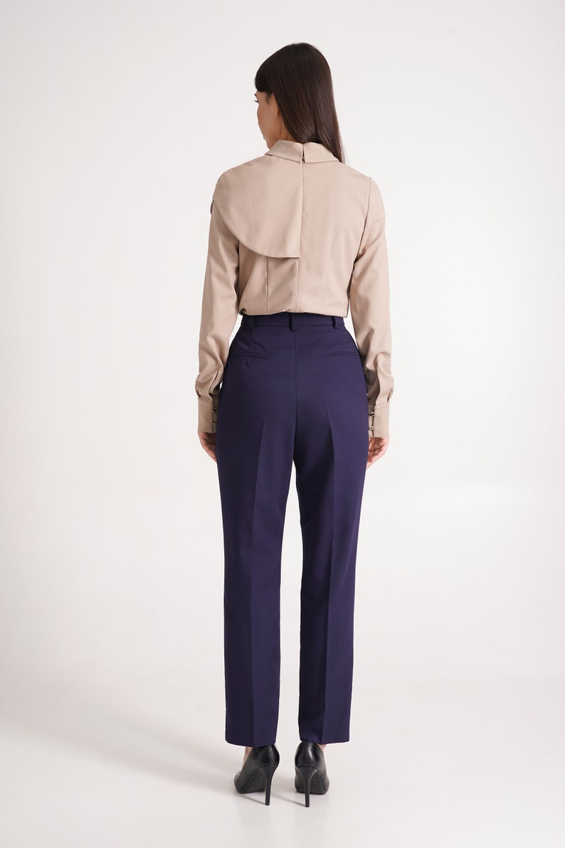 Beige High Neck Blouses For Women, Elegant Blouse Long Sleeve, Collared Blouse For Work, Cape blouse office Modern business attire