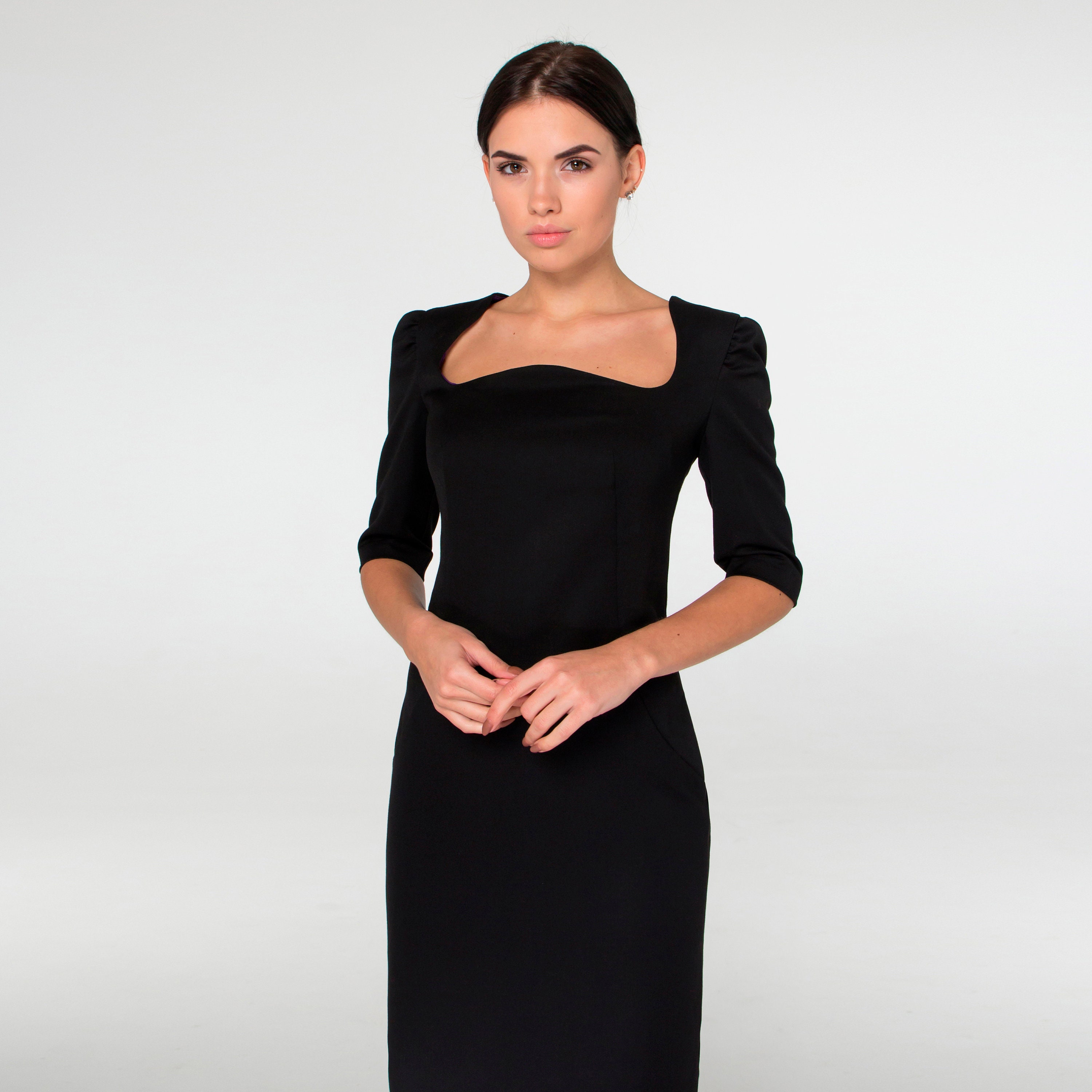 Black Cocktail Puffy Sleeves Dress ...