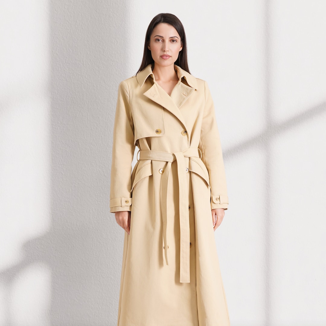 Ladies Beige Trench Coat Long, Black White Trench Coat Womens, Designer ...