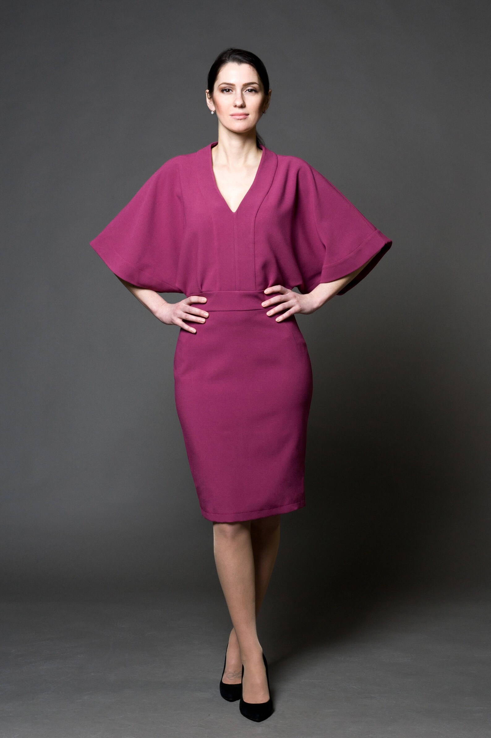 Plum Kimono Sleeve Dress Japanese Burgundy Party Cocktail Etsy