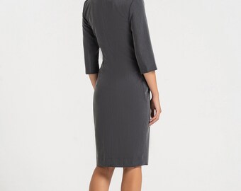 Gray Pencil Dress, High Neck Office Wear Dress, Midi Sheath Dress Three  Quarter Sleeve Dress Elegant Work Dress Professional Dress - Etsy