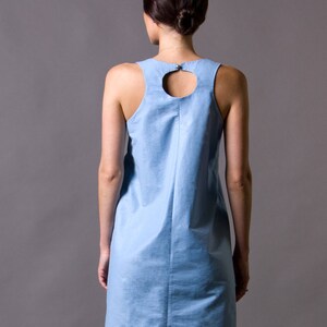 Blue cotton dress tulle bottom, Summer dresses for women, Halter Sundress, Shift vacation outfit, Minimalist Resort beach dress