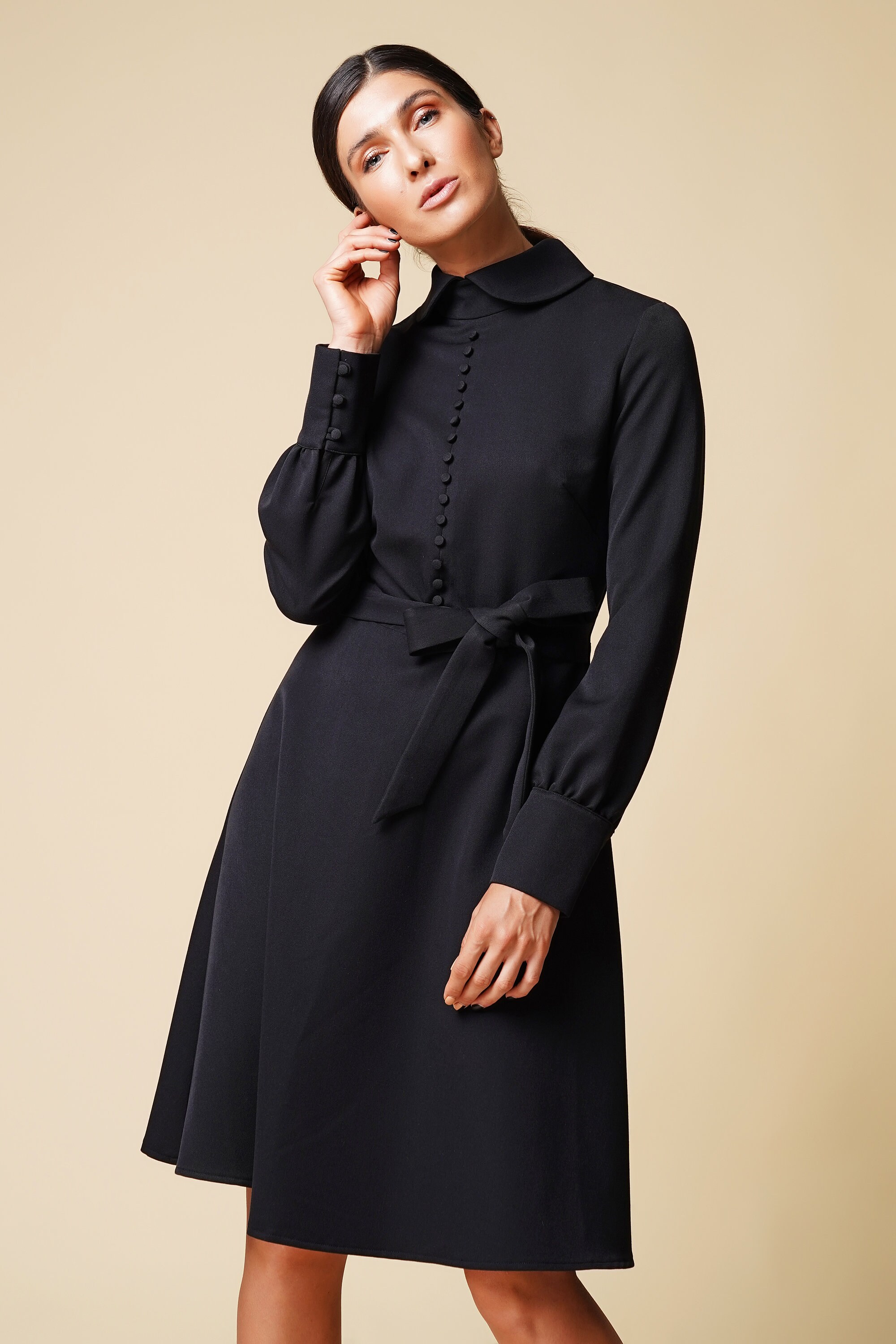 chinese dress ladies Aphratti Women's Long Sleeve Fall Dresses 2025 Casual Peter Pan Collar A  Line Fit and Flare Skater Goth Dress Black X-Small at Amazon Women's  Clothing store main image 1