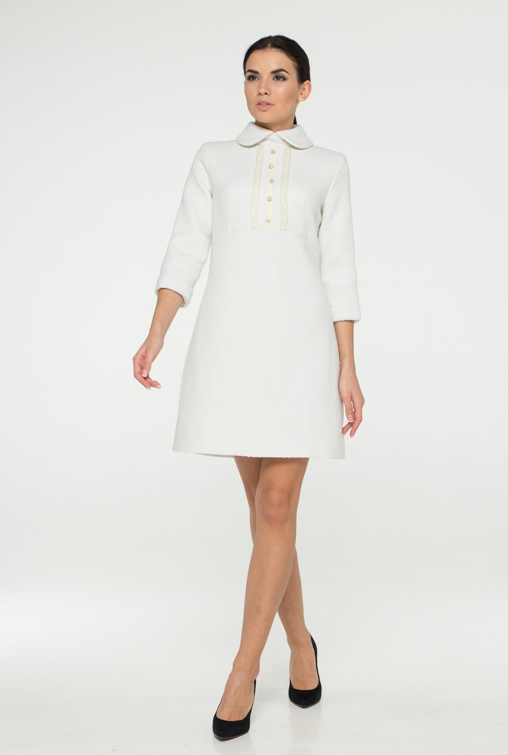White Tweed Dress With Sleeves, Boucle Dress Winter, Fall