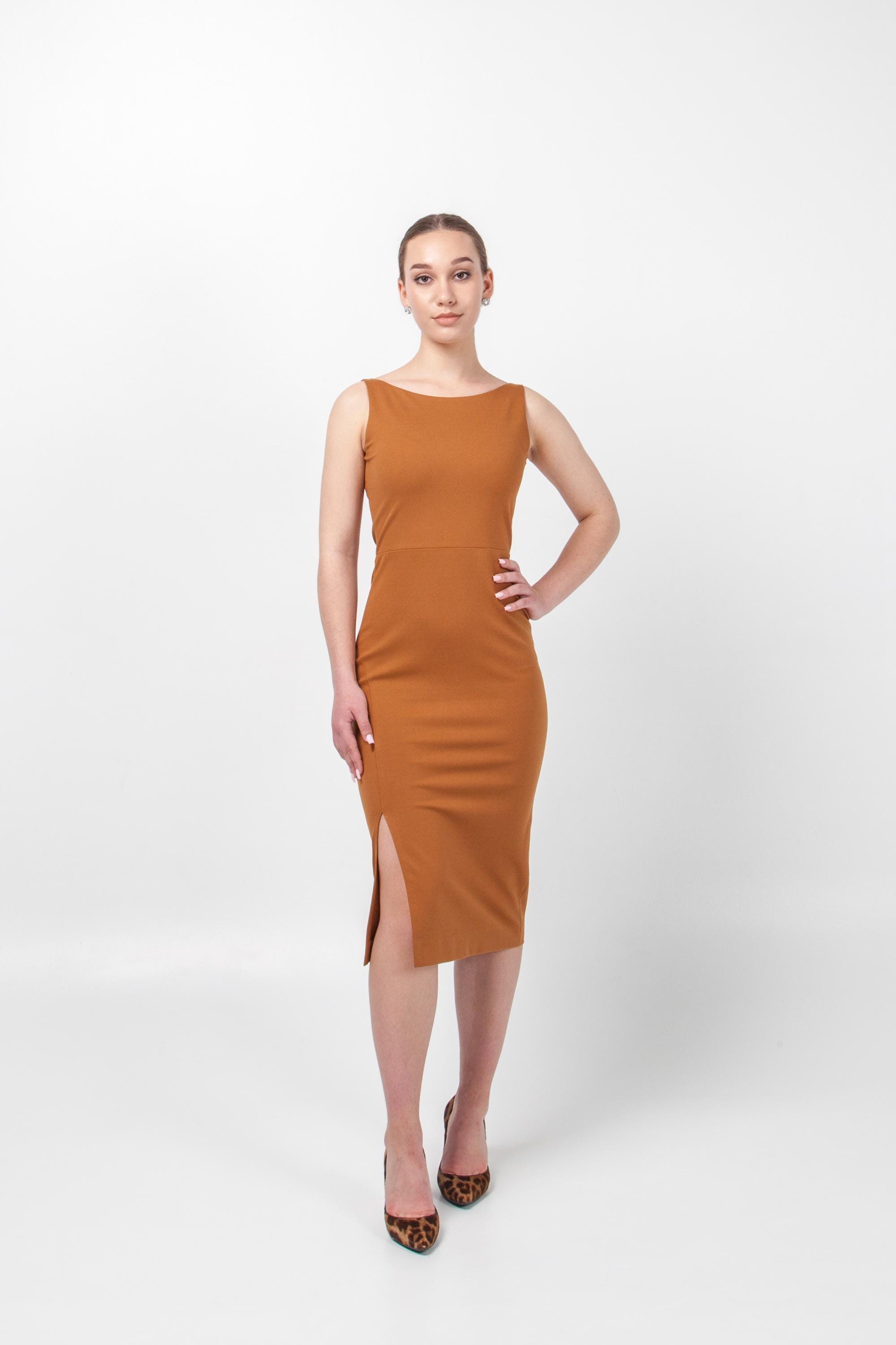 burnt orange orange midi dress bodycon