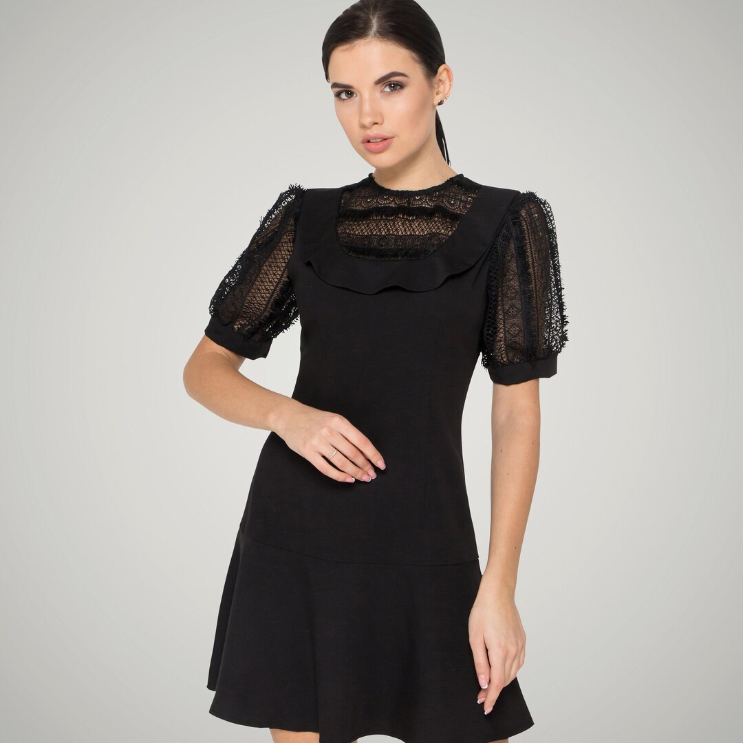 Black Cocktail Dresses for Women, Puffy Sleeve Dress, Short Swing