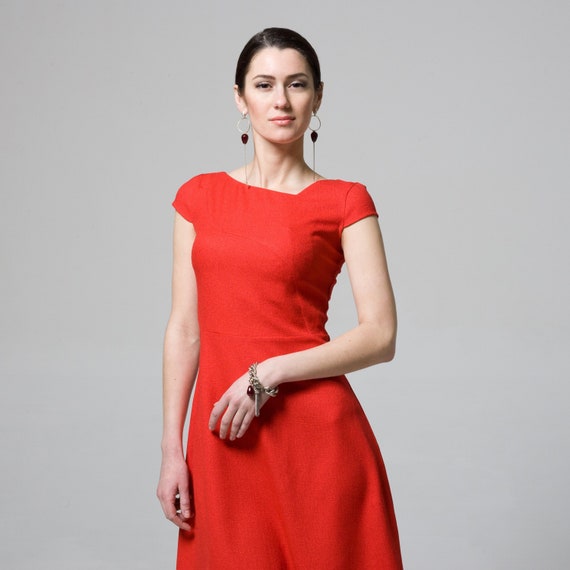 Cocktail Red Dress Modest Wedding Guest Dress Party Skater Etsy