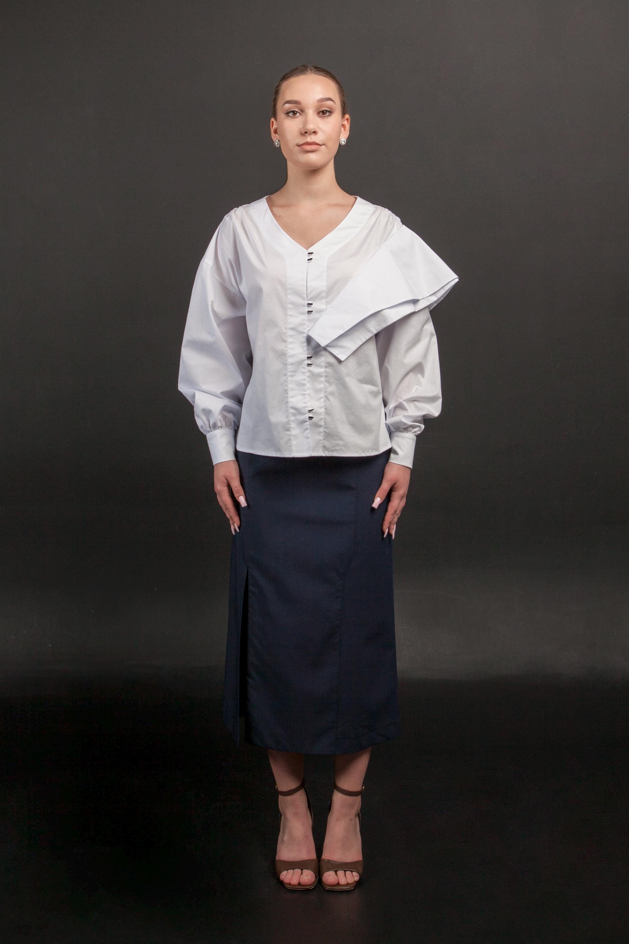 White Cotton Ruffle Blouse, Asymmetric Designer Top - Etsy Canada