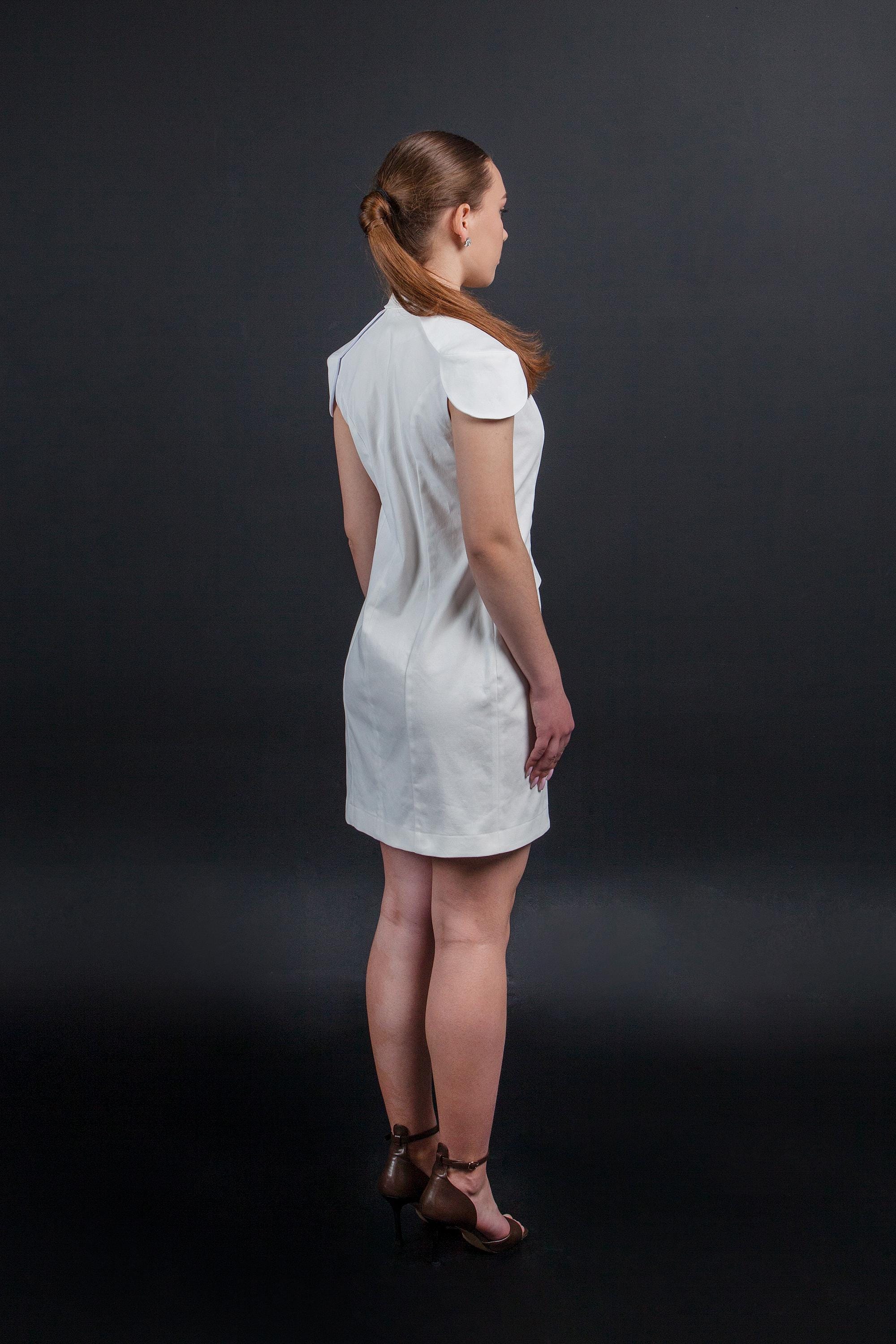 white gold button contrast blazer dress White Gold Button Blazer – Haute In Couture main image 0