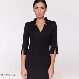 Black pencil high neck midi dress, Dresses for women, Cocktail wedding guest dress, Party v neck womens dresses Women's dresses TAVROVSKA