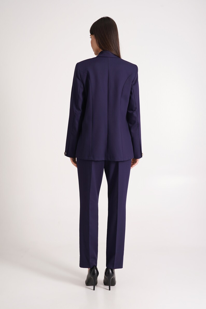 Navy pant suit women, Black dressy pant suit 3 piece set, Double-breasted Blazer and straight pants, Oversize jacket and pants