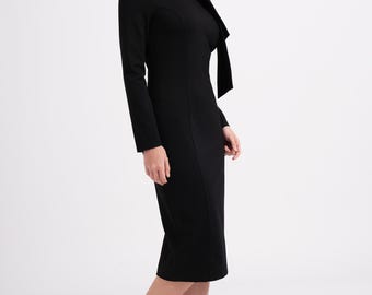 black long sleeve pencil dress Cocktail Midi Elegant Dress High Neck Bow Wedding Guest Dress Business Casual Attire Minimalist Evening Dress Size:US 16 Comfortable and classic filter:Upholstery Type:Melamine Black Strapless Neck Ruched