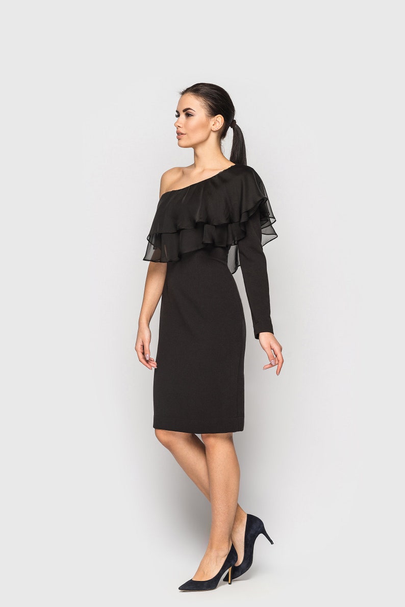 One shoulder Black Dress Asymmetrical Cocktail Dresses for | Etsy